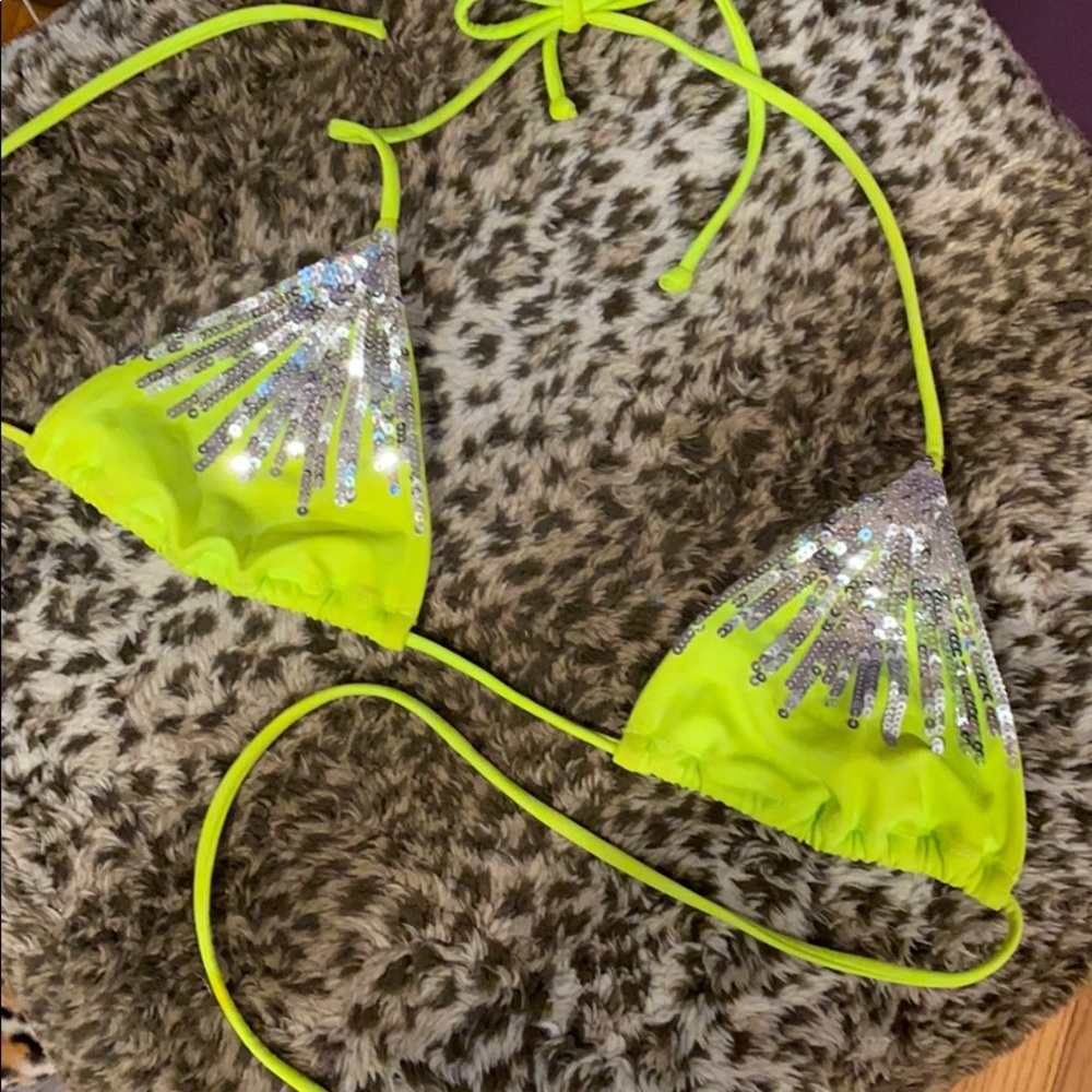 Victoria’s Secret neon yellow sequins bikini top